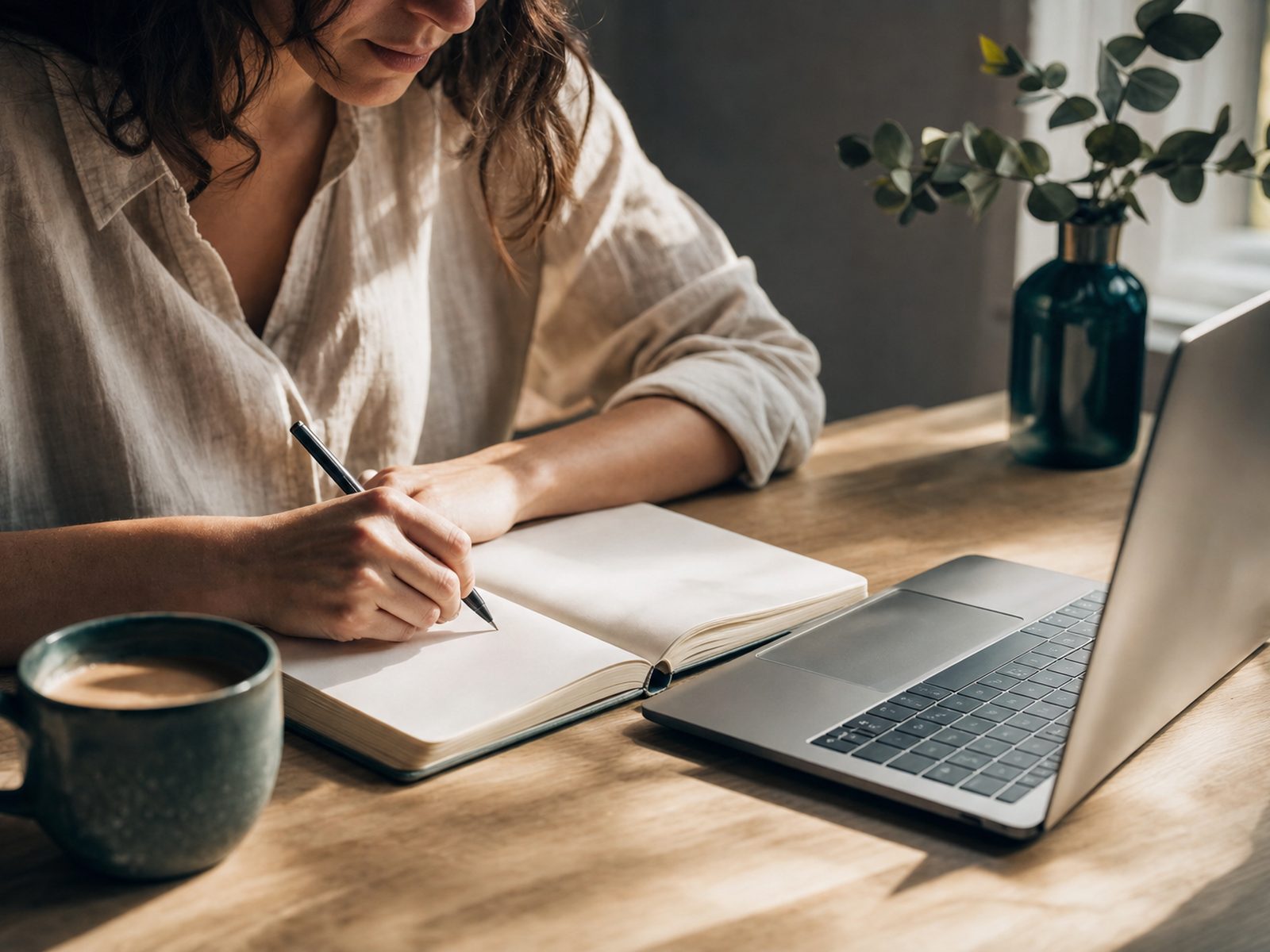 Professional student reviewing career notes and a practical plan at a desk